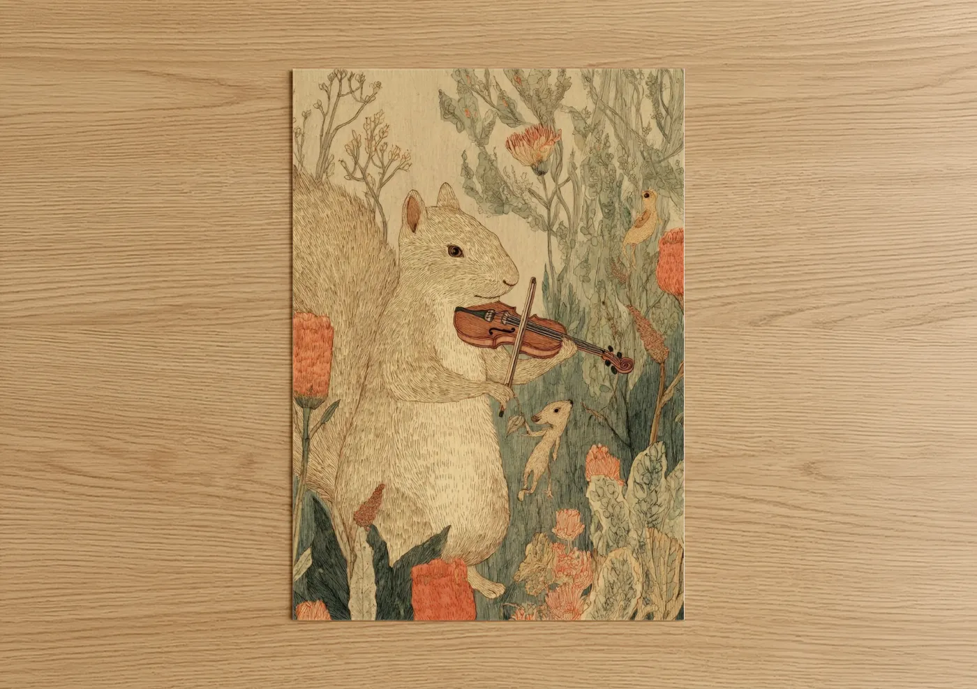 Whimsical Squirrel Violin Player Wall Art