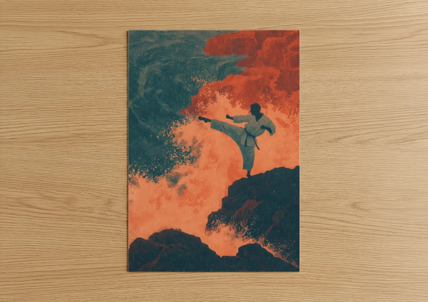 Karate Warrior Volcano Sunset Wall Art