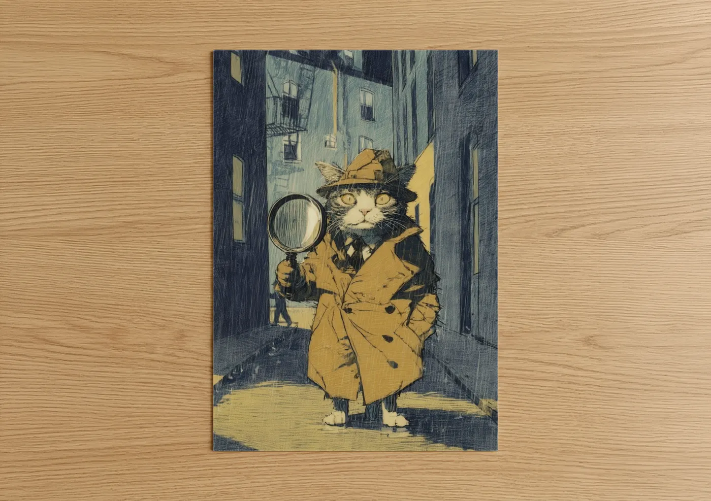Detective Cat with Magnifying Glass Wall Art