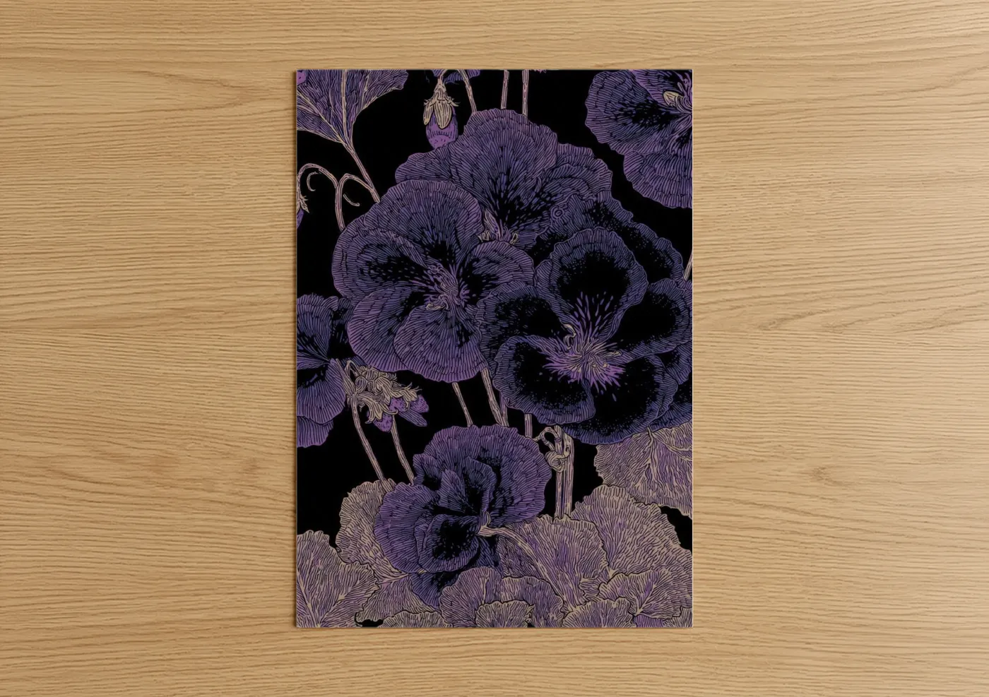 Purple Geranium Botanical Line Wall Art