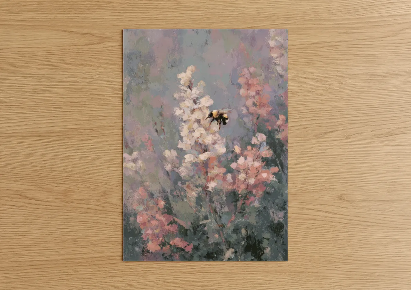 Bee on White Flowers Impressionist Painting Wall Art