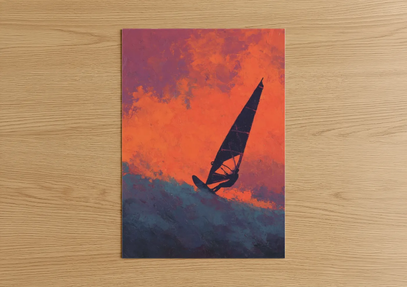 Sunset Windsurfing Action Orange Sky Wall Art