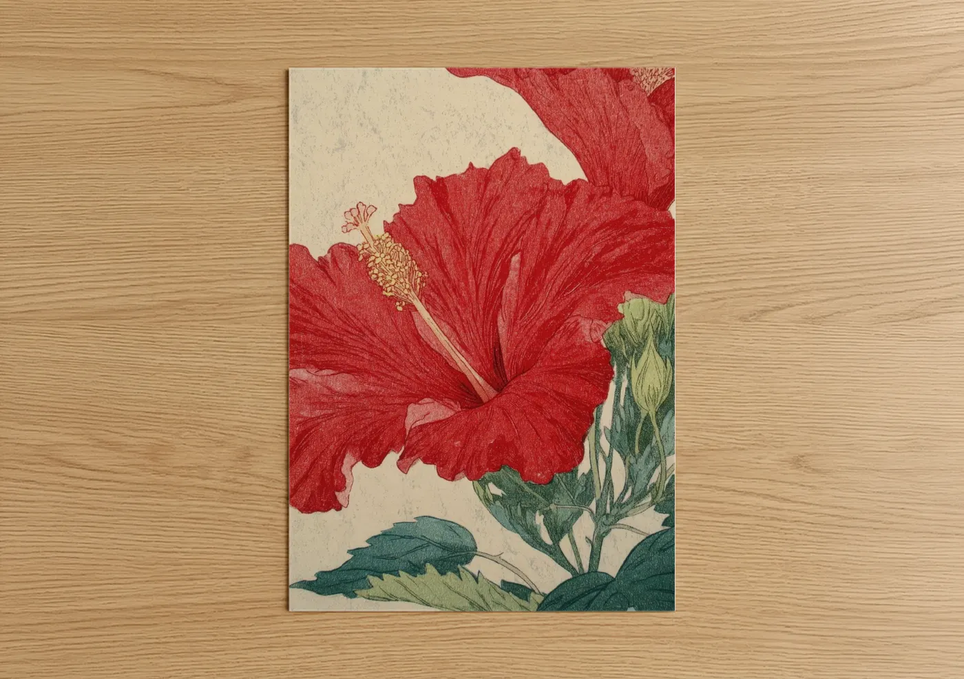 Crimson Hibiscus Botanical Art Print Wall Art