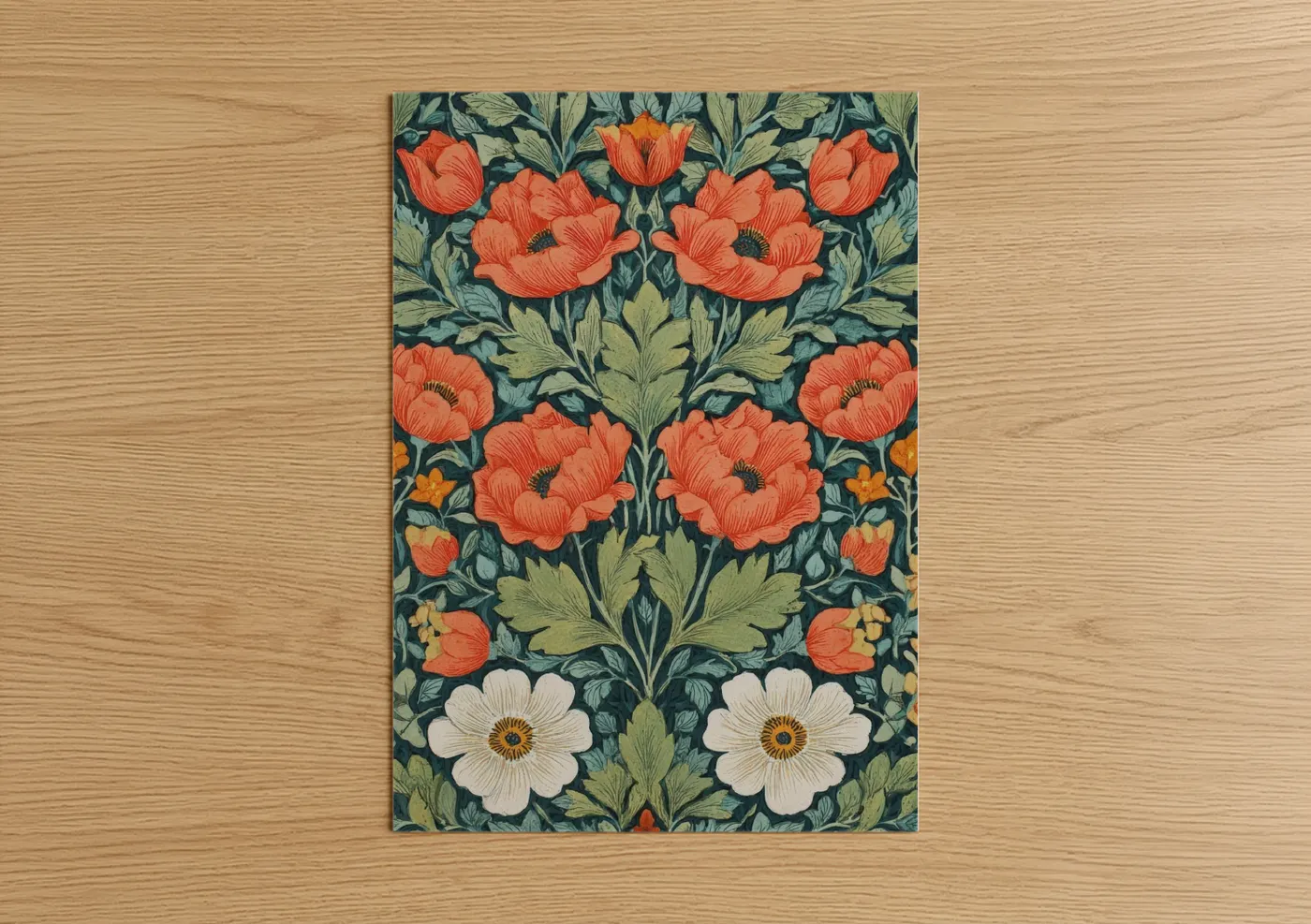 Coral Ranunculus Floral Pattern Wall Art