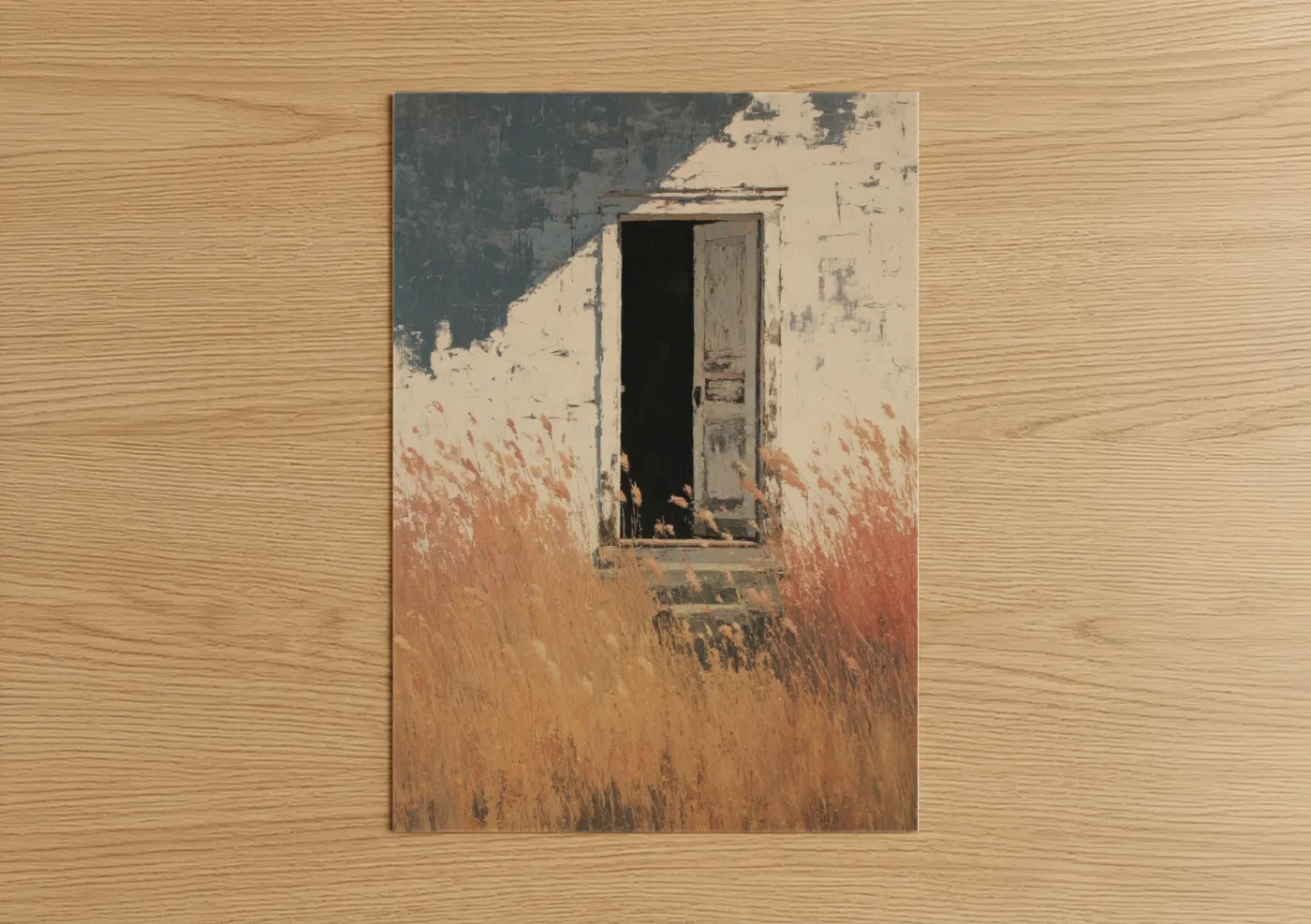 Weathered Rustic Door in Dried Grass Field Wall Art