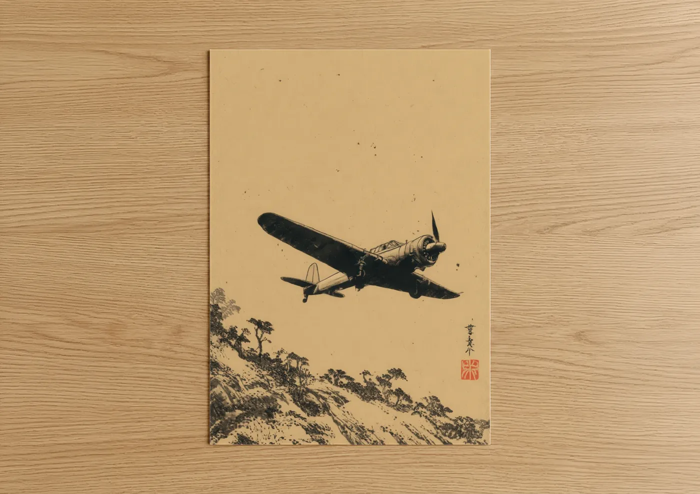 Vintage Aircraft Over Mountain Landscape Wall Art