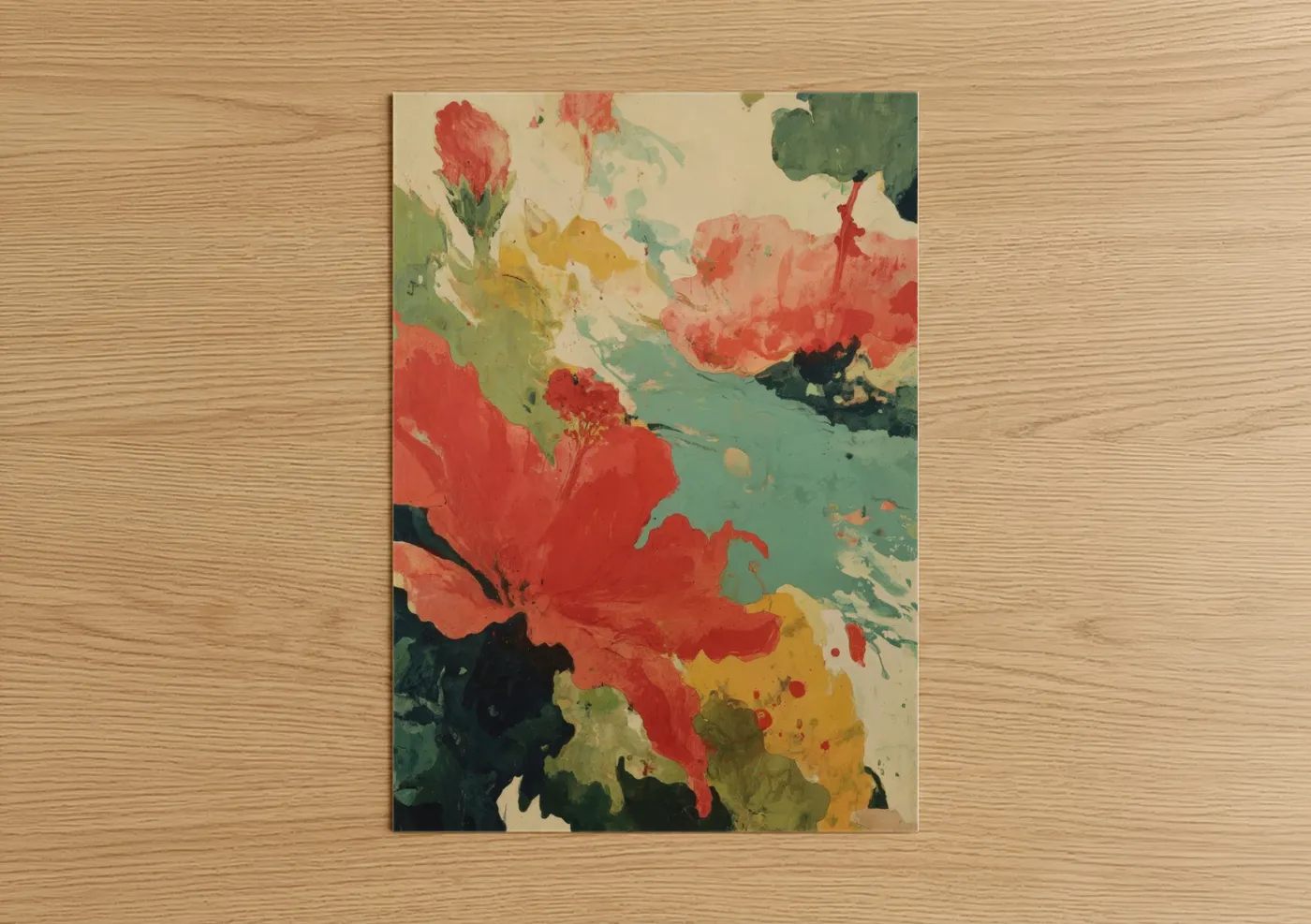 Crimson Hibiscus Blooms Watercolor Wall Art
