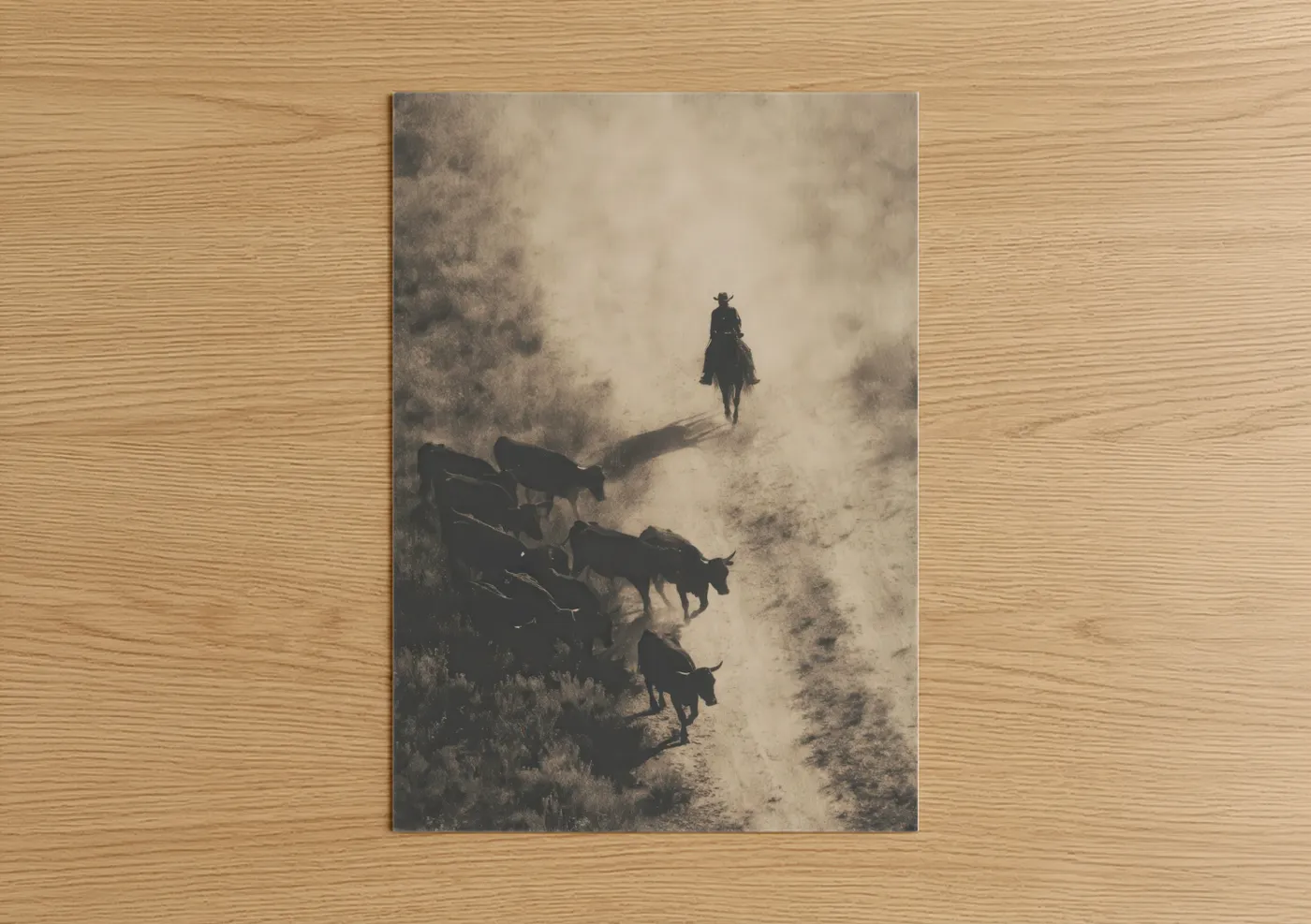 Cowboy Riding Horse Desert Dust Wall Art