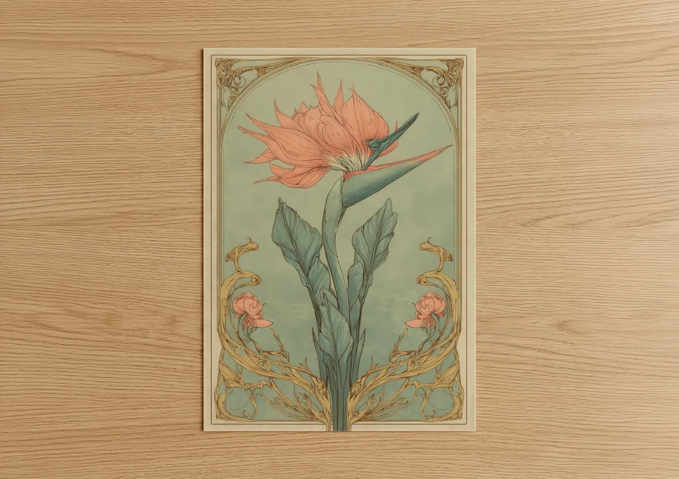 Coral Bird of Paradise Botanical Wall Art