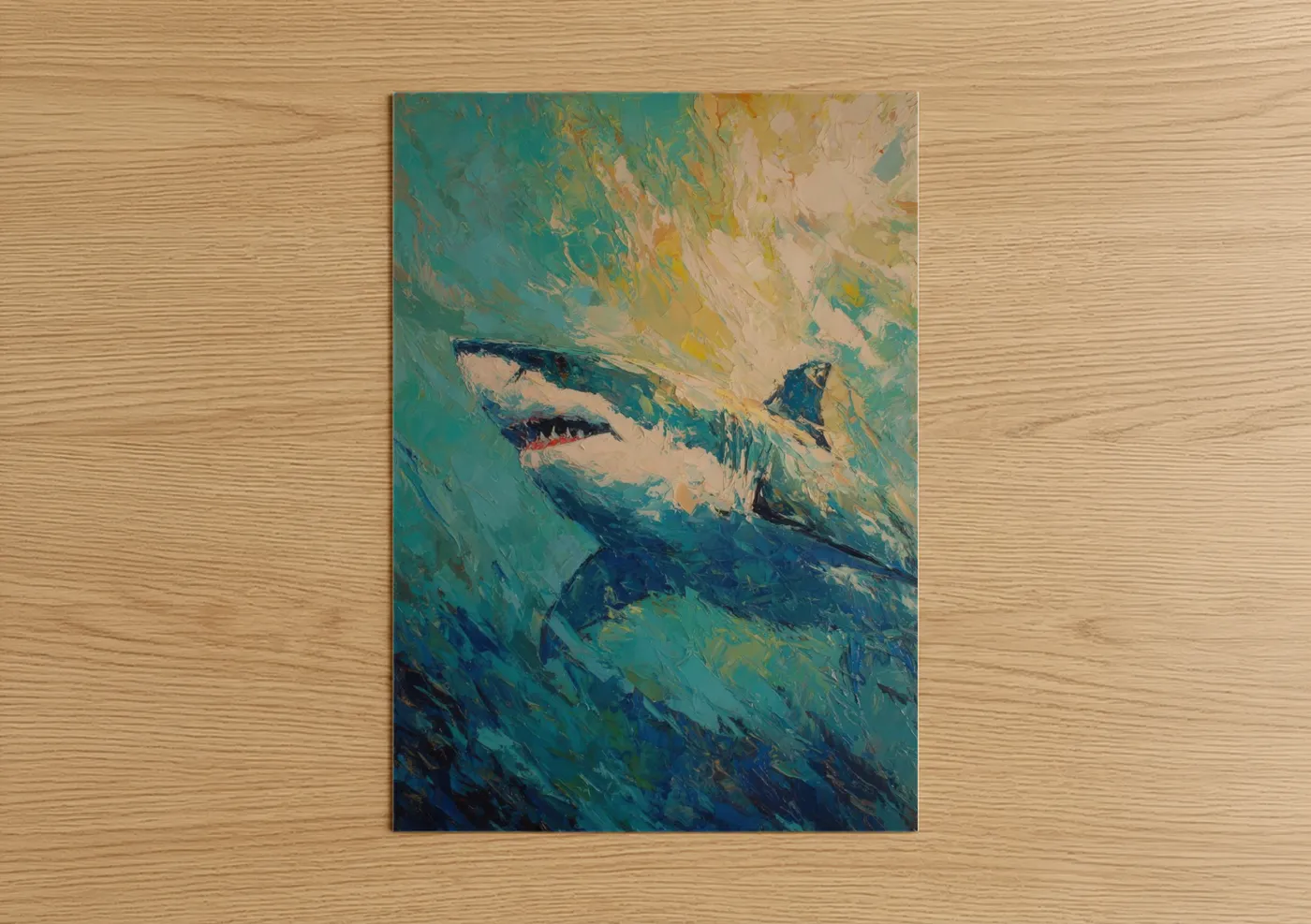 Abstract Blue Shark Teal Ocean Painting Wall Art