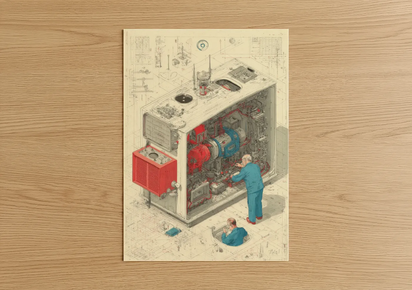 Vintage factory machine technical illustration Wall Art