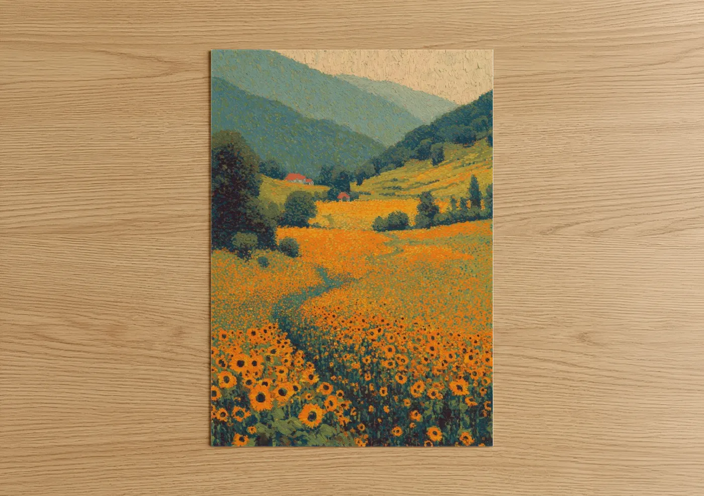 Golden Sunflower Field Mountain Valley Wall Art
