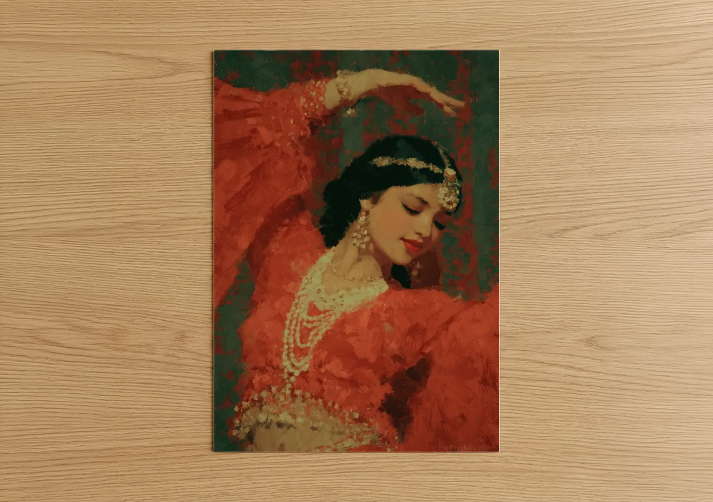 Elegant Belly Dancer Crimson Portrait Wall Art