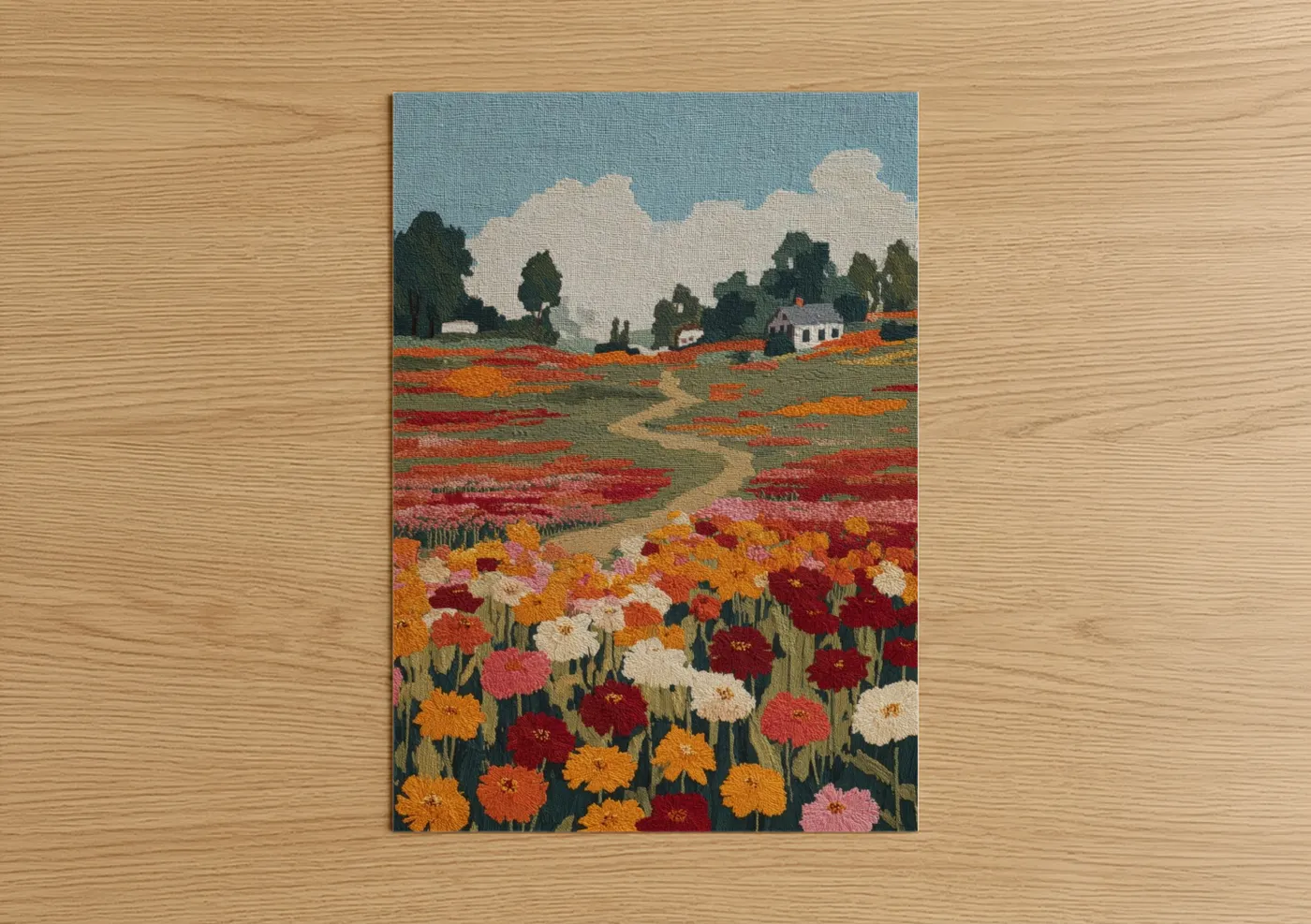 Vibrant Poppy Flower Field Landscape Wall Art