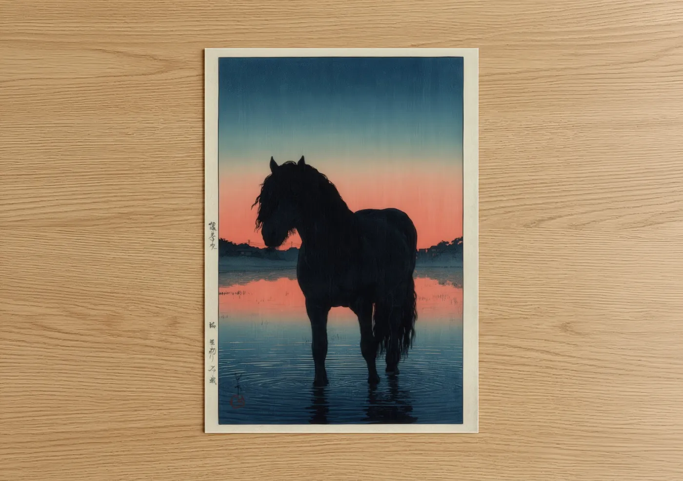 Friesian Horse Sunset Water Reflection Wall Art