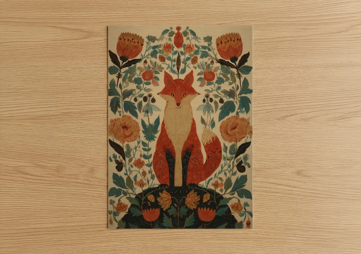 Botanical Fox Floral Illustration Wall Art