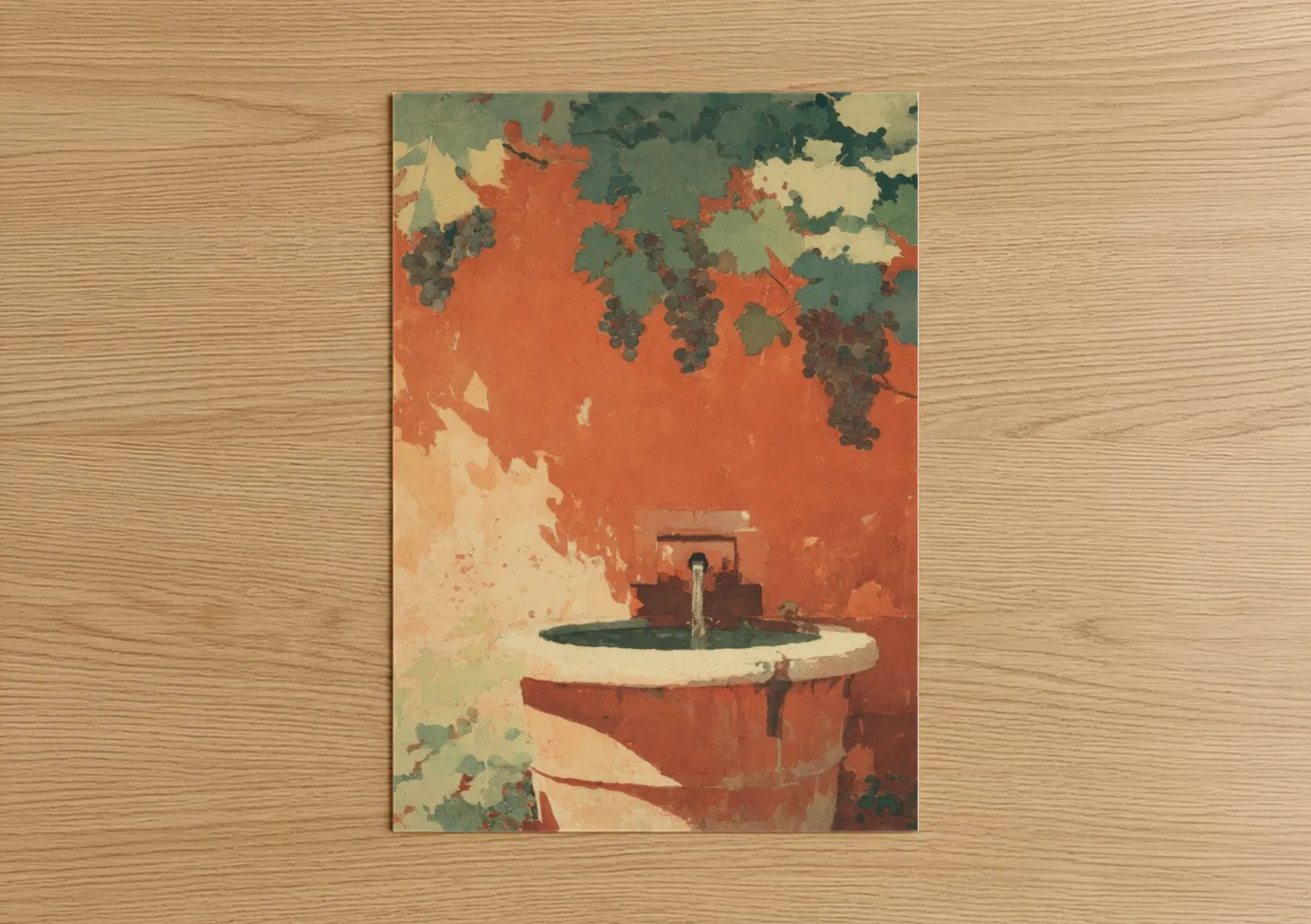 Vintage Garden Fountain Illustration Wall Art