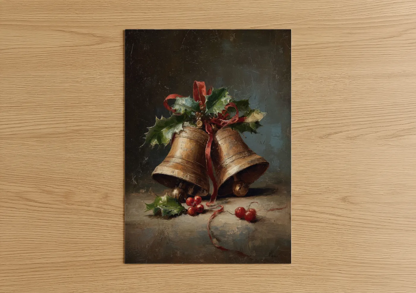 Christmas Bells Holly Berry Holiday Decor Wall Art