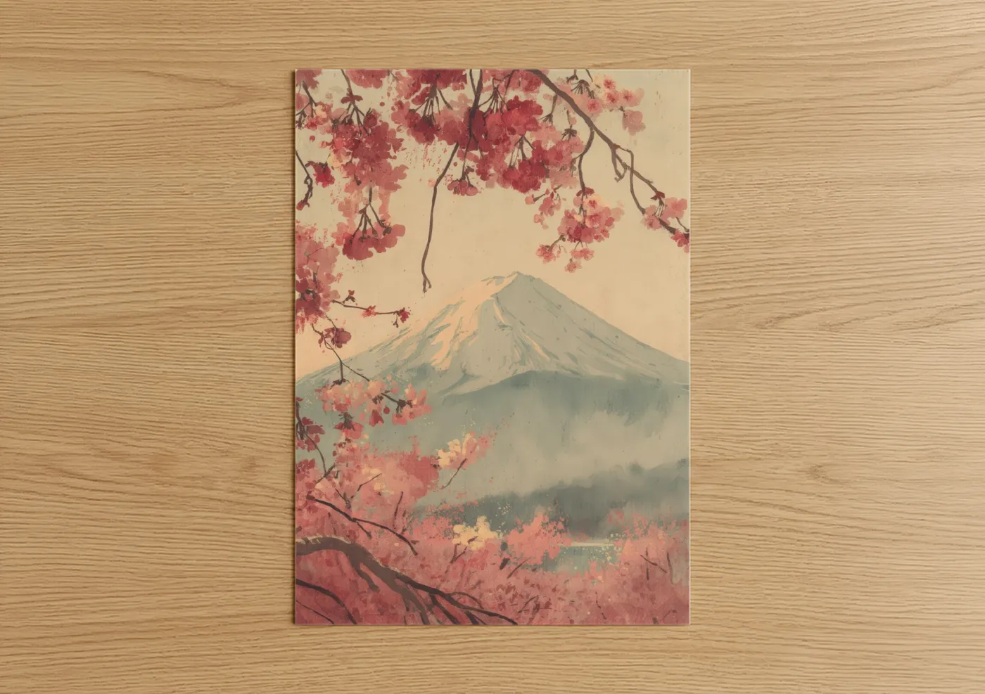 Cherry Blossom Mount Fuji Watercolor Wall Art