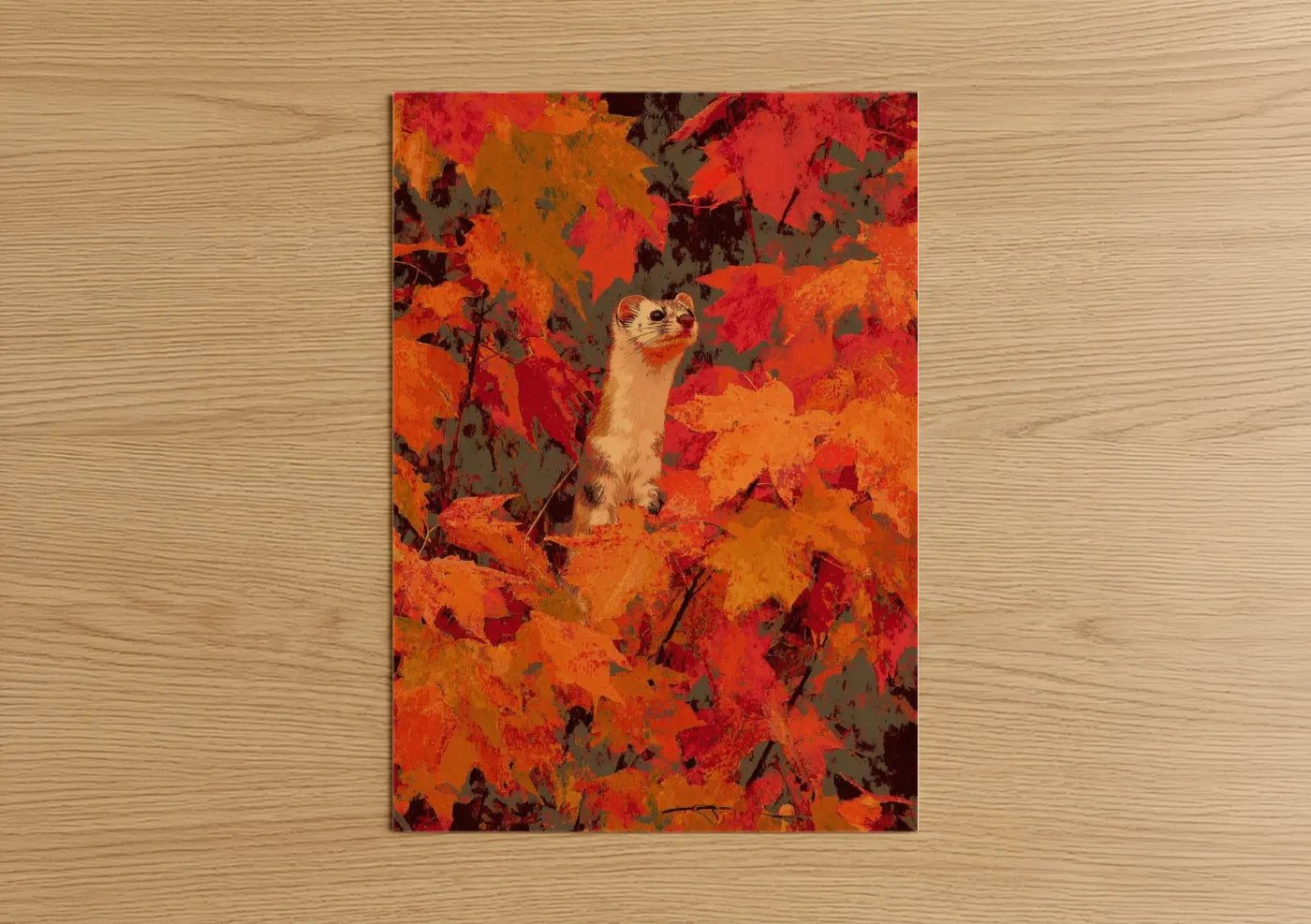 Autumn Weasel Wildlife Forest Wall Art