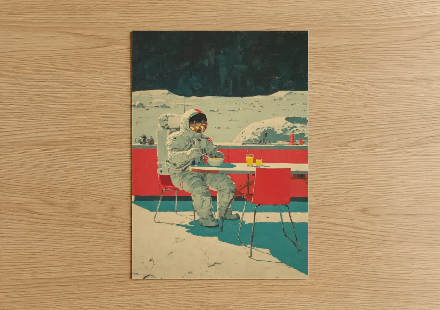 Astronaut Moon Lunch Retro Space Wall Art