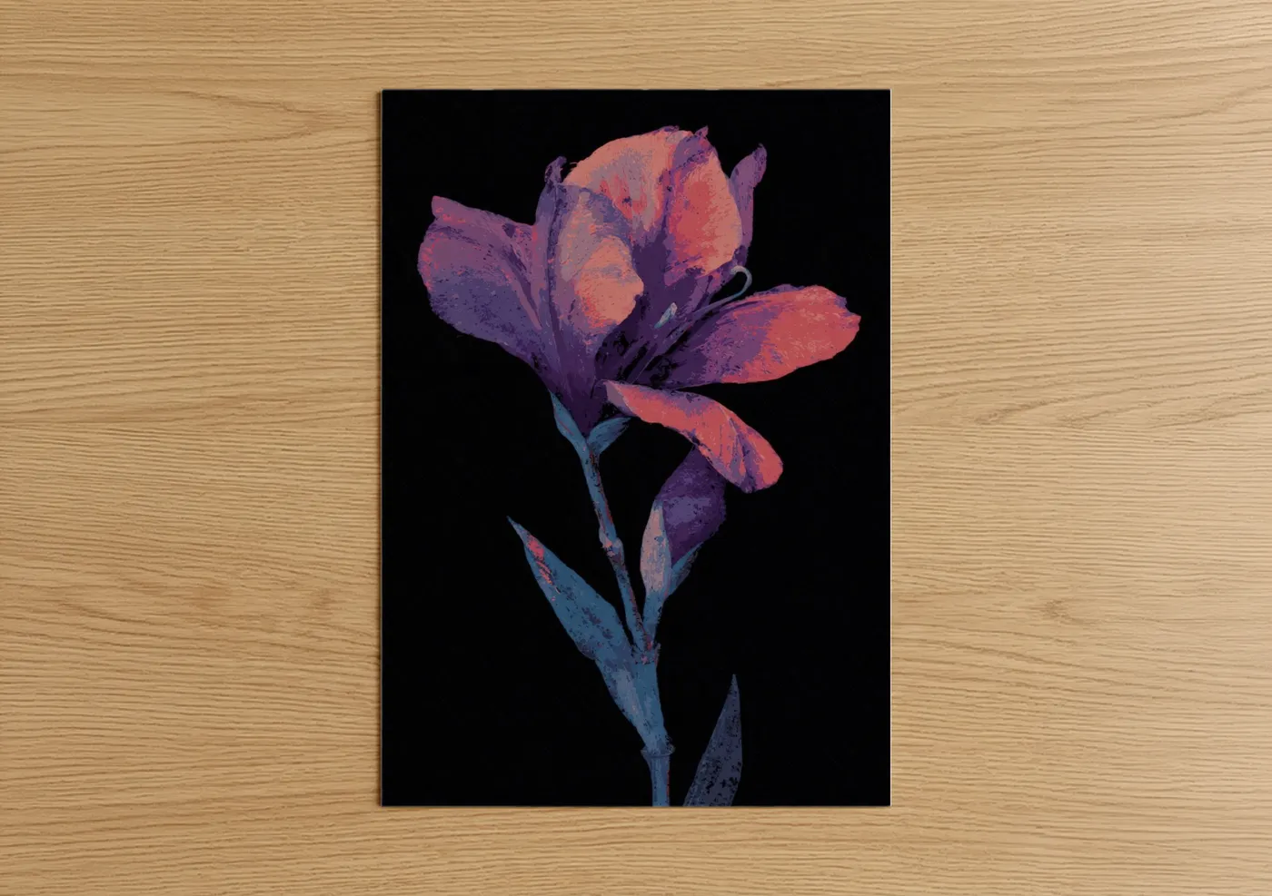 Neon Lilac Flower Modern Wall Art