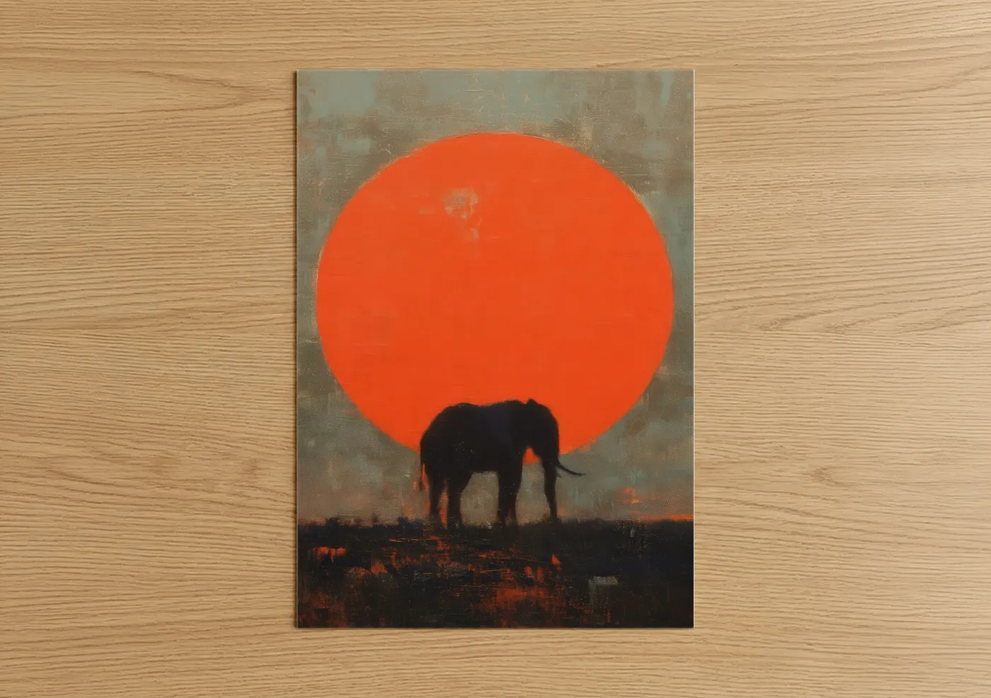 Savanna Elephant Sunset Silhouette Wall Art