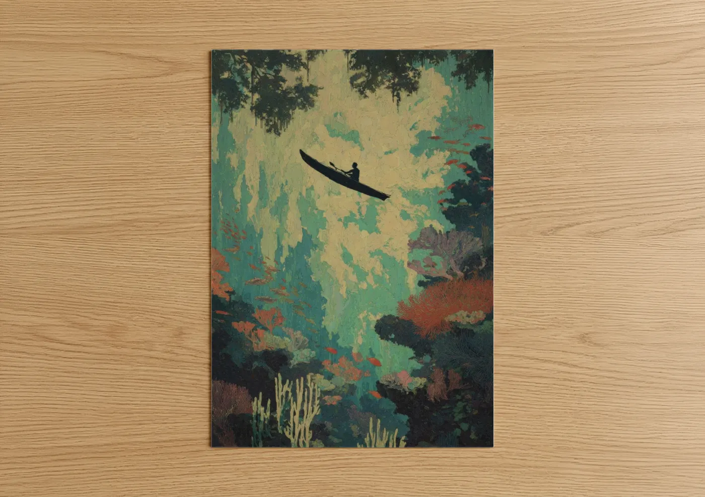 Coral Reef Kayak Adventure Watercolor Wall Art