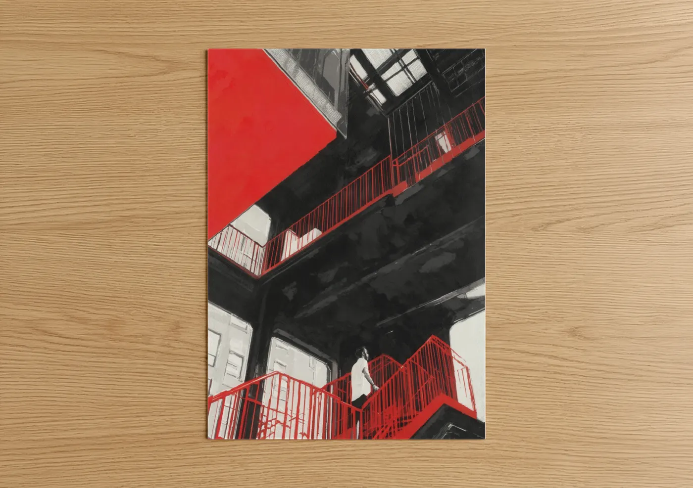 Red Staircase Abstract Architecture Wall Art