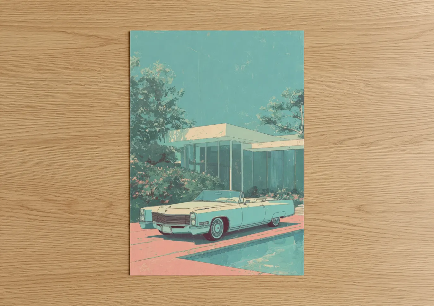Turquoise Cadillac Mid-Century Modern Wall Art