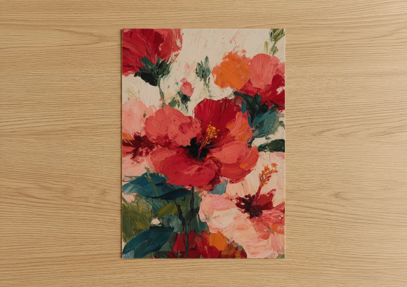Crimson Hibiscus Blooms Abstract Floral Wall Art