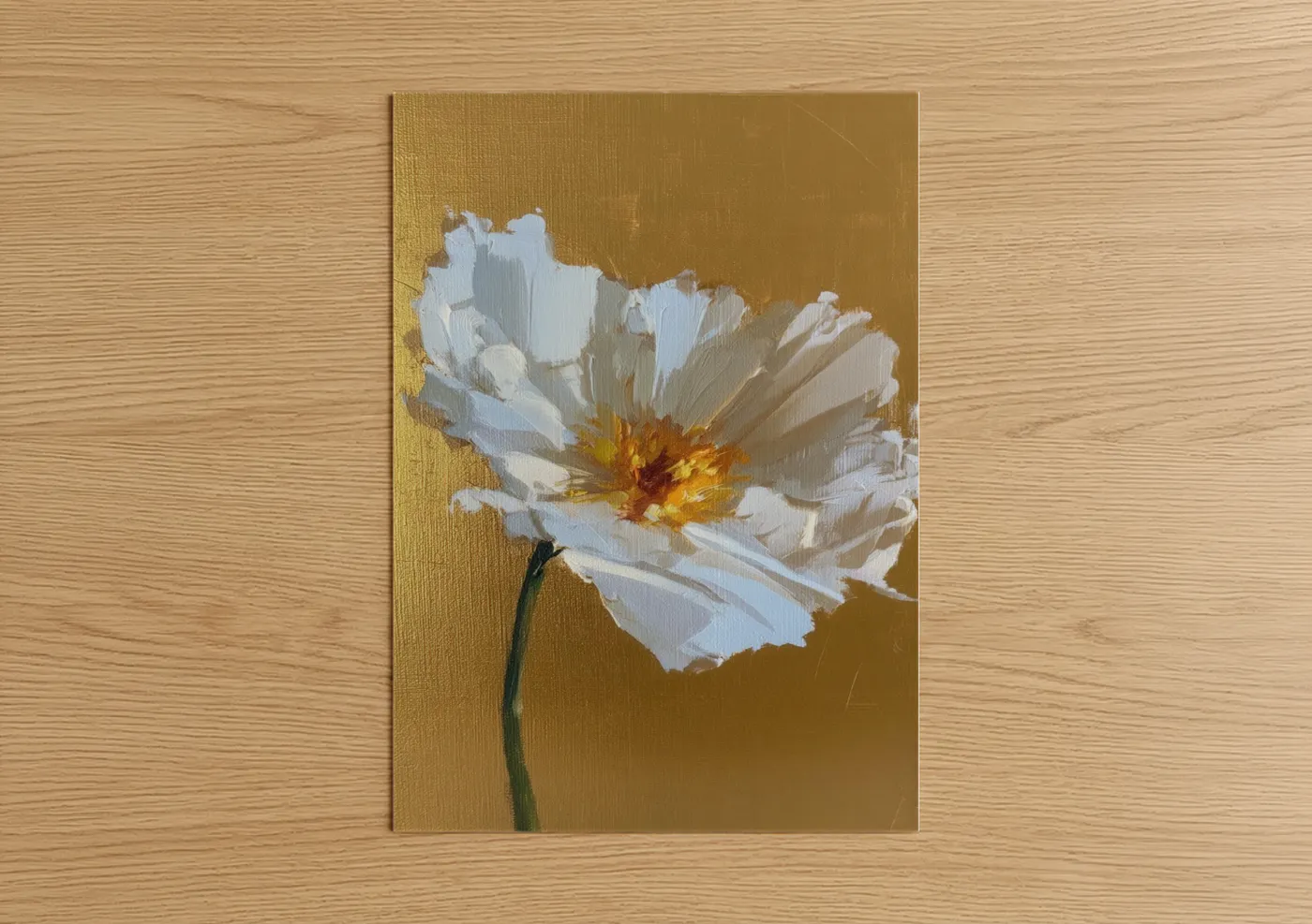 White Cosmos Golden Background Floral Wall Art