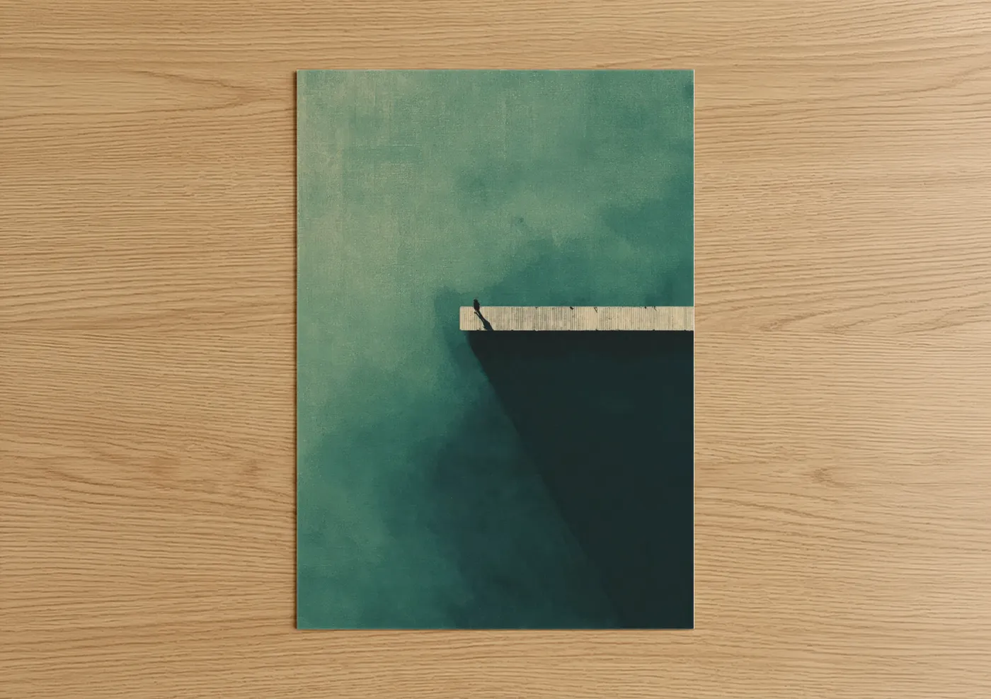 Docks and piers art print on warm oak wood — teal and black and white palette — Turquoise Dock poster