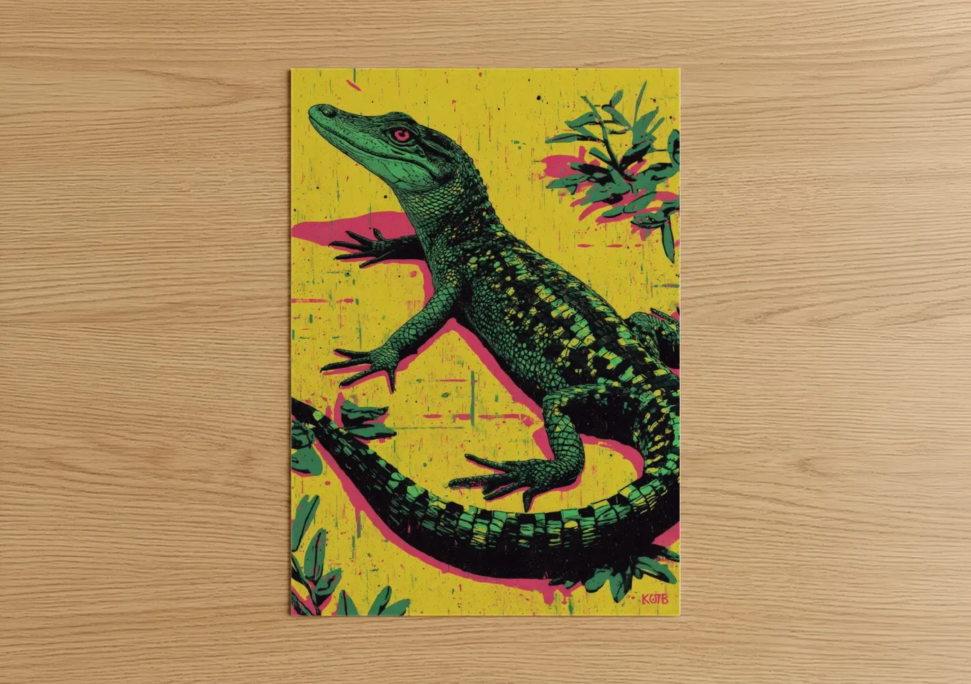 Neon Alligator Pop Art Illustration Wall Art