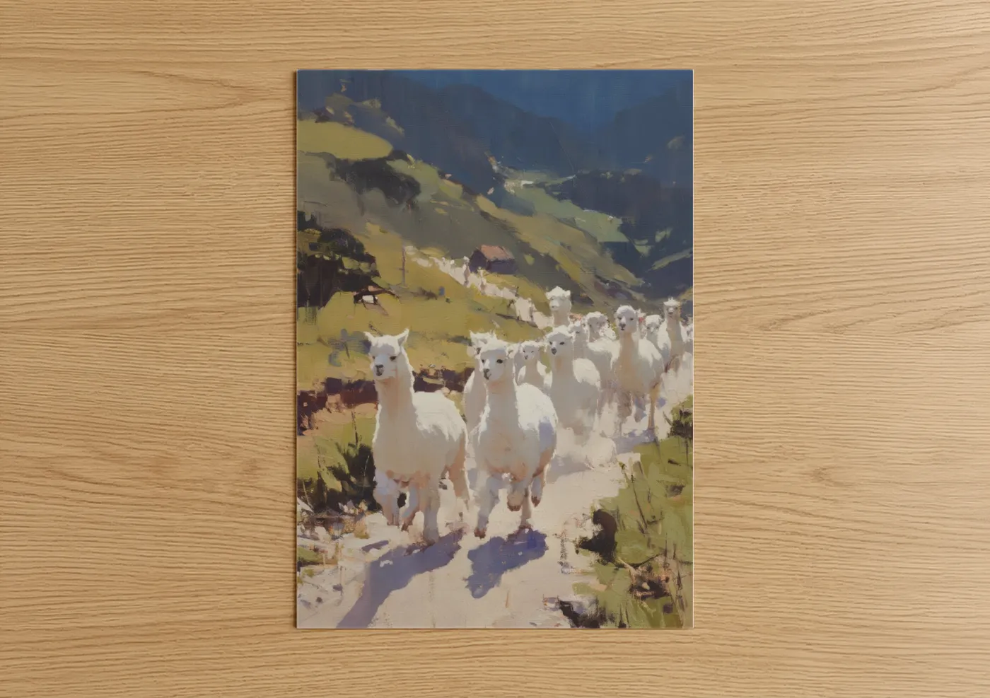 Alpine Alpaca Herd Mountain Landscape Wall Art