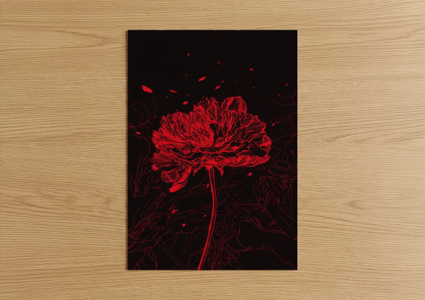 Crimson Abstract Flower Neon Line Wall Art