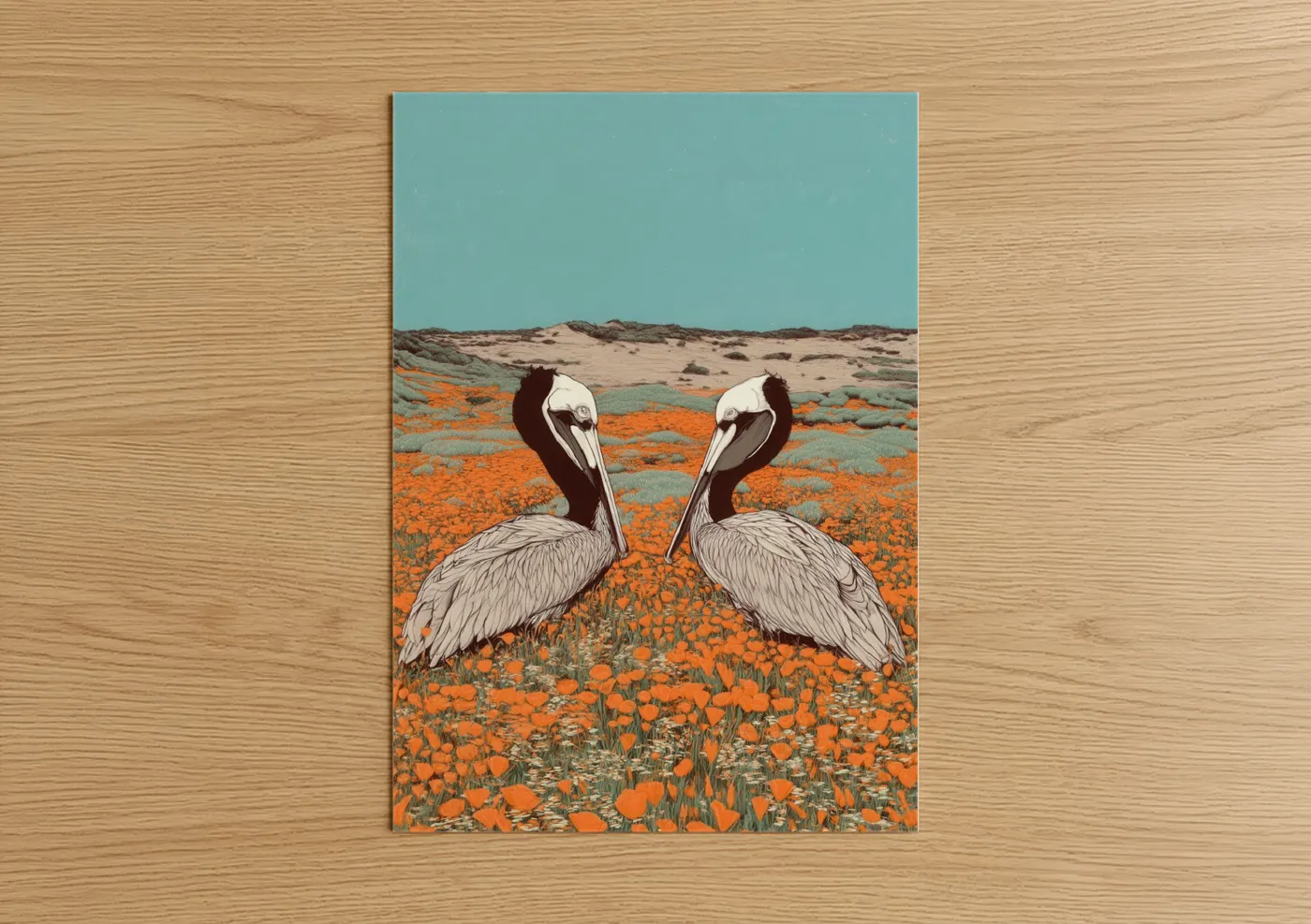 Desert Pelican Pair Wildflower Wall Art