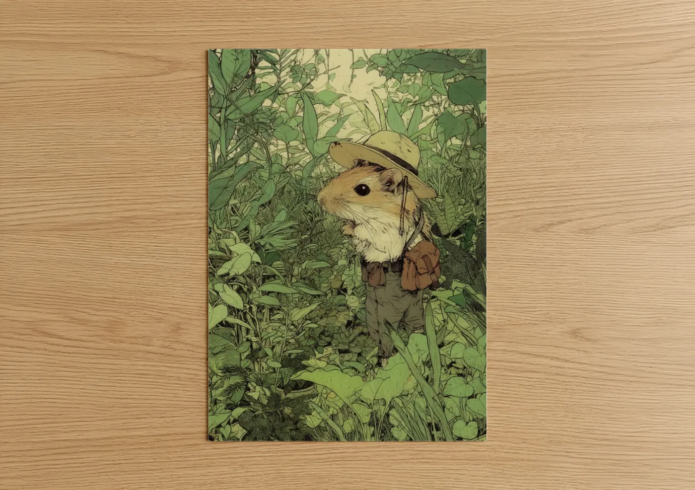 Explorer Gerbil Adventure Hat Illustration Wall Art