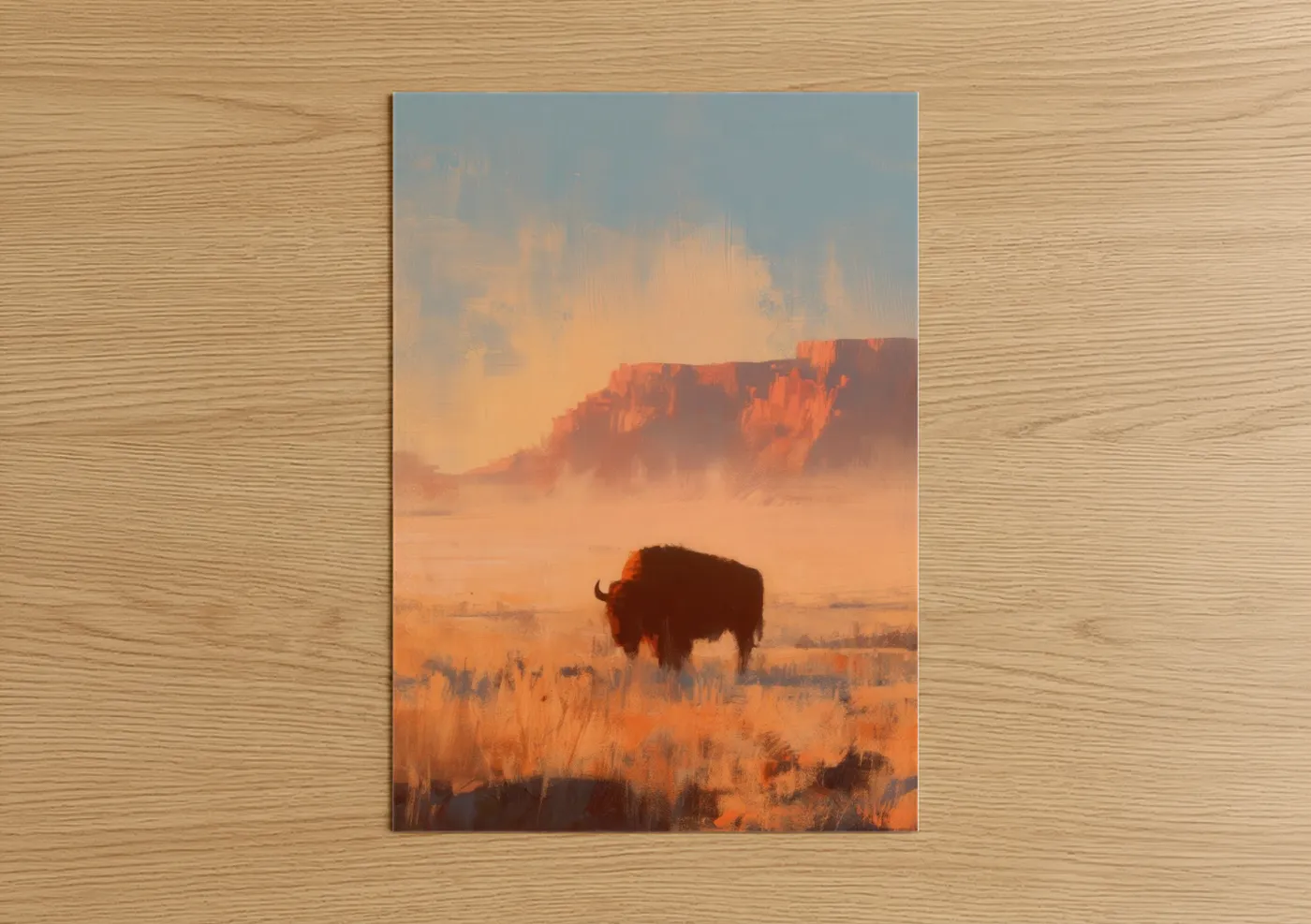 Golden Desert Bison Landscape Wall Art