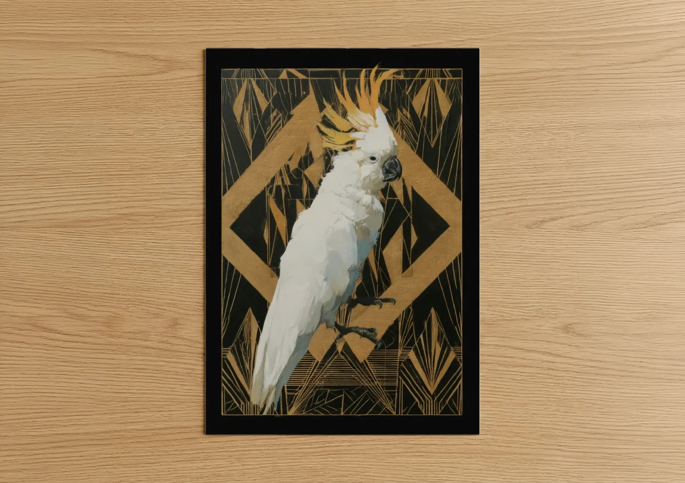 White Crested Cockatoo Art Deco Wall Art