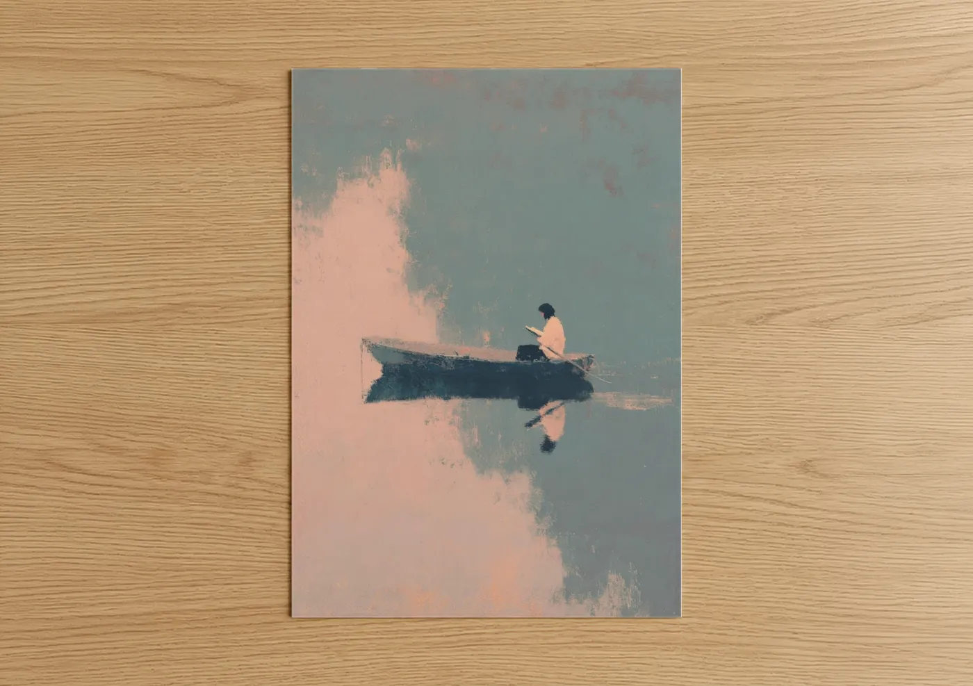 Solitary Reader Boat Lake Watercolor Wall Art