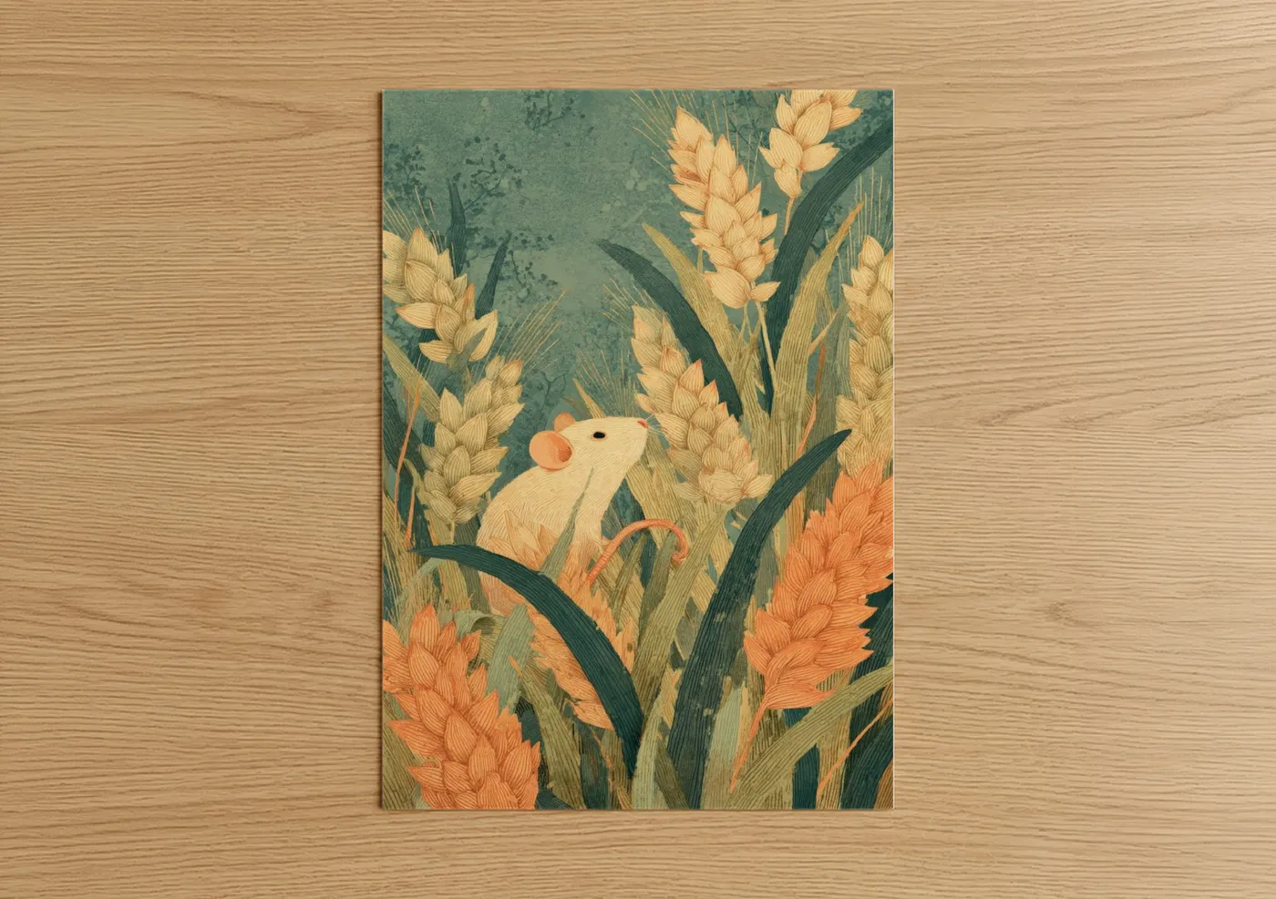 Wheat Field Mouse Botanical Illustration Wall Art