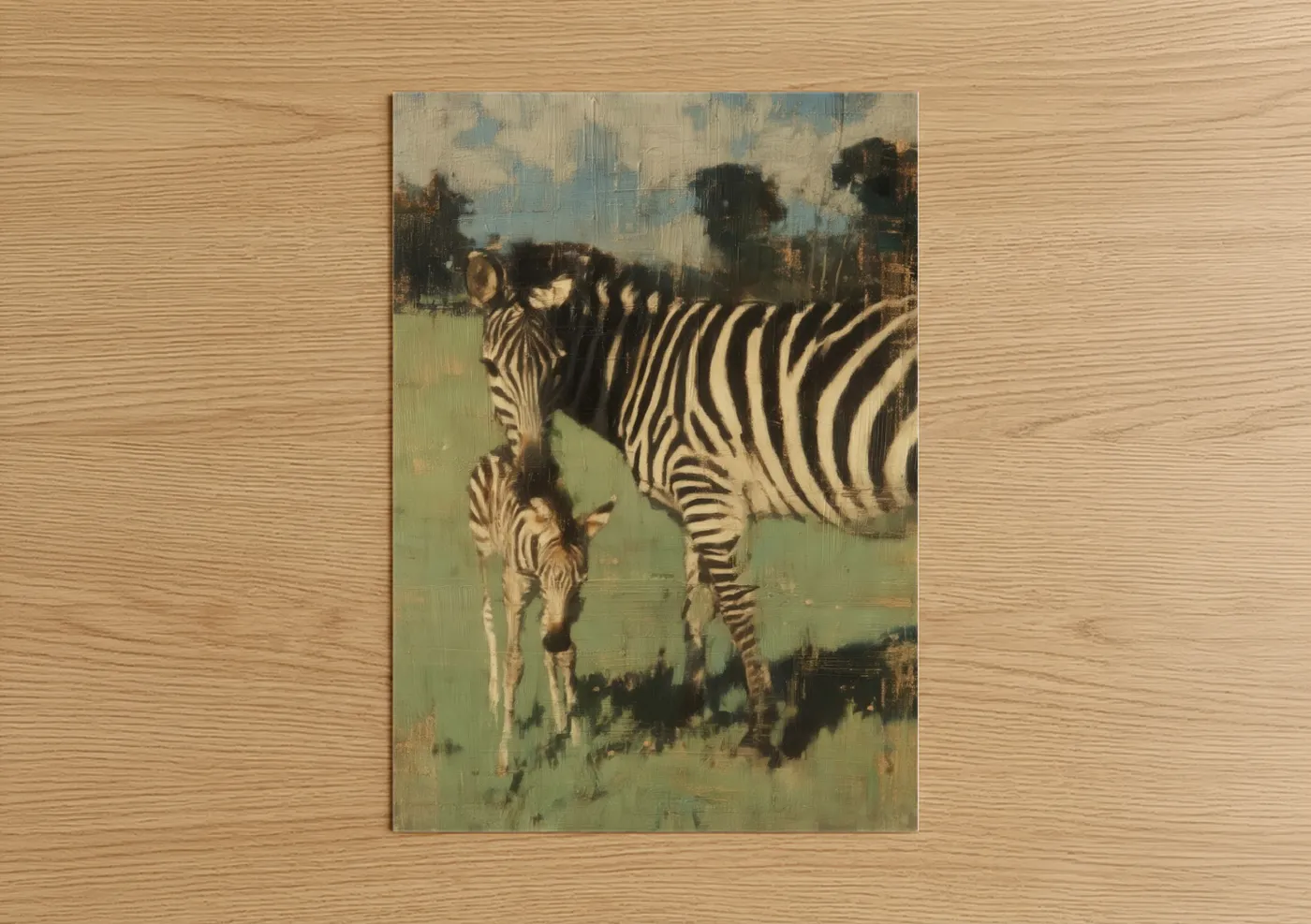 Mother Zebra and Foal Watercolor Wall Art