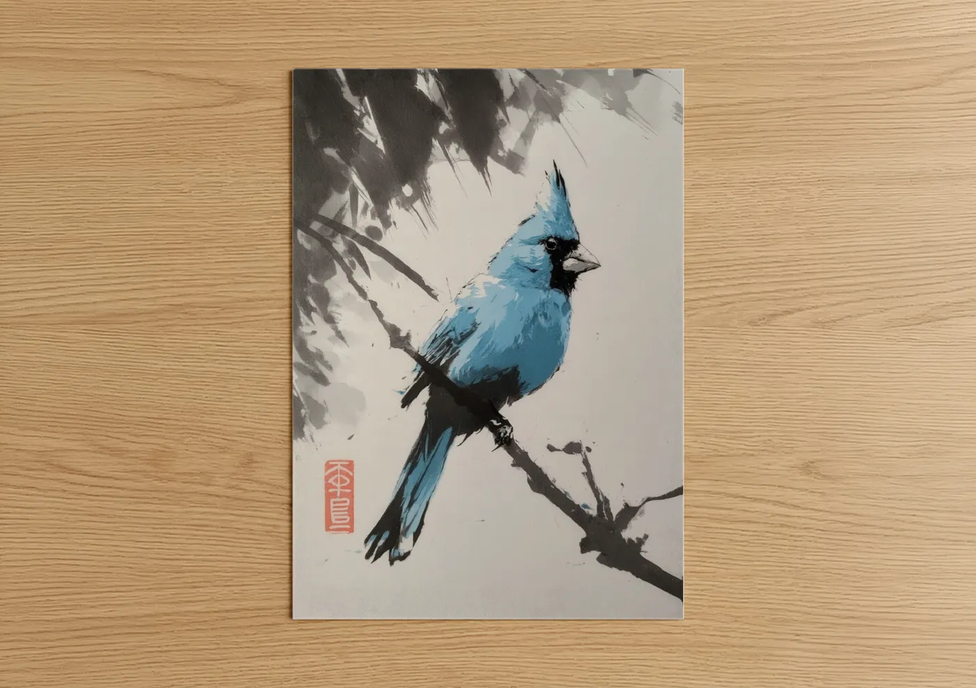 Azure Cardinal Branch Watercolor Wall Art
