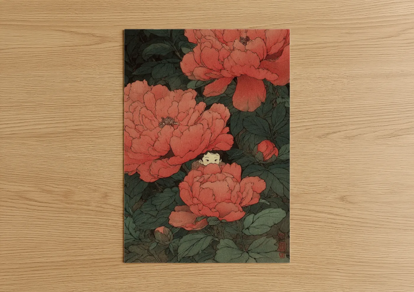 Coral Peonies Fairy Watercolor Wall Art