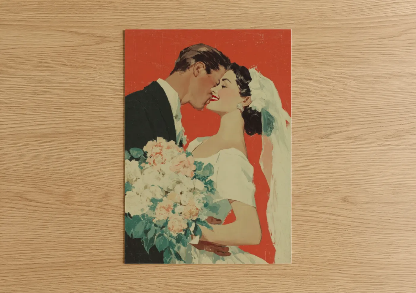 Vintage Wedding Kiss Romance Red Wall Art