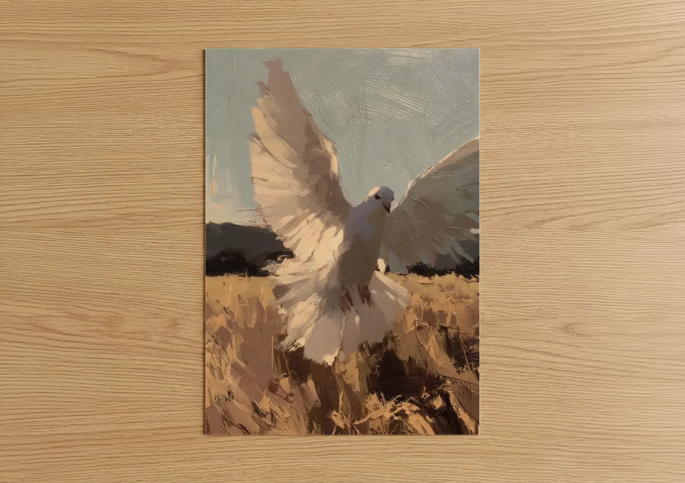 White Dove in Flight Serene Field Wall Art