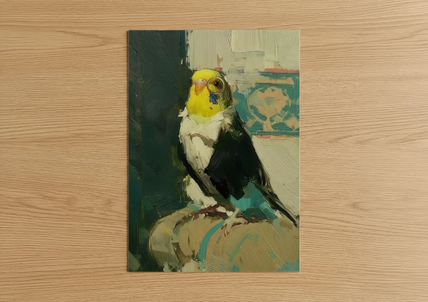 Curious Budgerigar Portrait Oil Painting Wall Art
