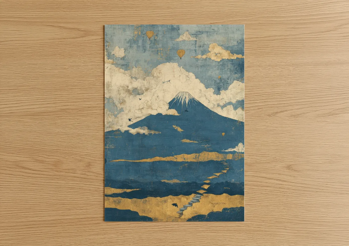 Golden Mount Fuji Japanese Art Print Wall Art
