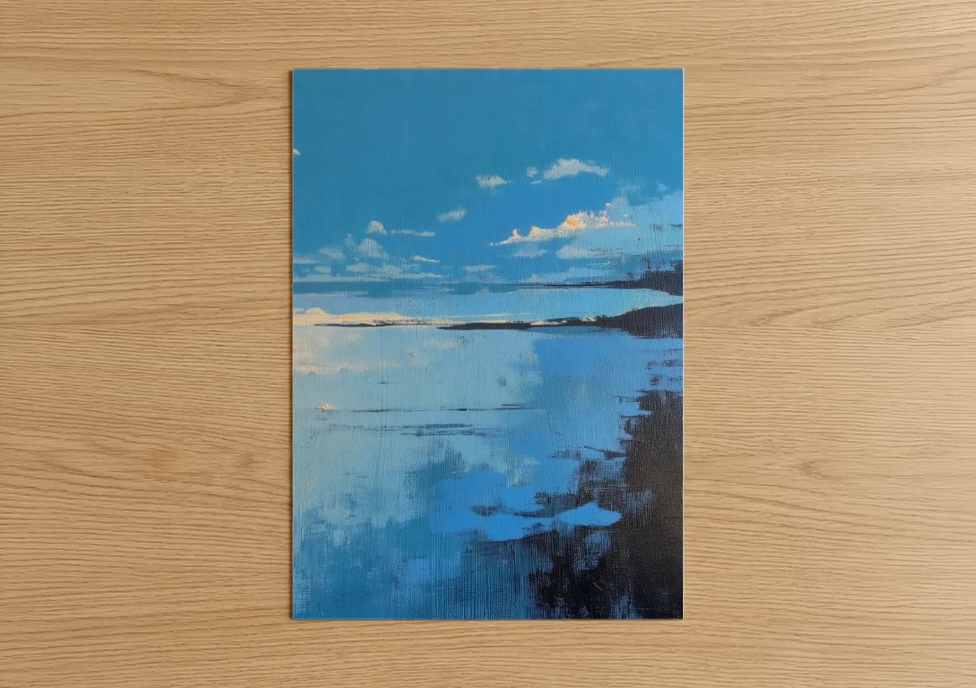 Abstract Lake Landscape Blue Horizon Wall Art